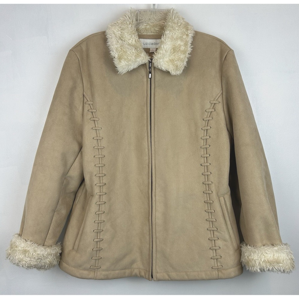 Western Winter Coat Faux Suede Women Large Jacket Fur Collar Cuffs Southwestern